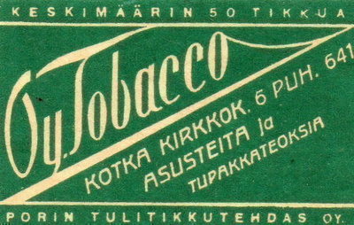 Tulitikkuetiketti Oy. Tobacco Kotka
