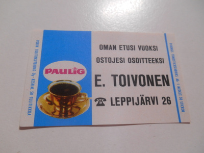 TT Etiketti Paulig E.Toivonen Leppijärvi