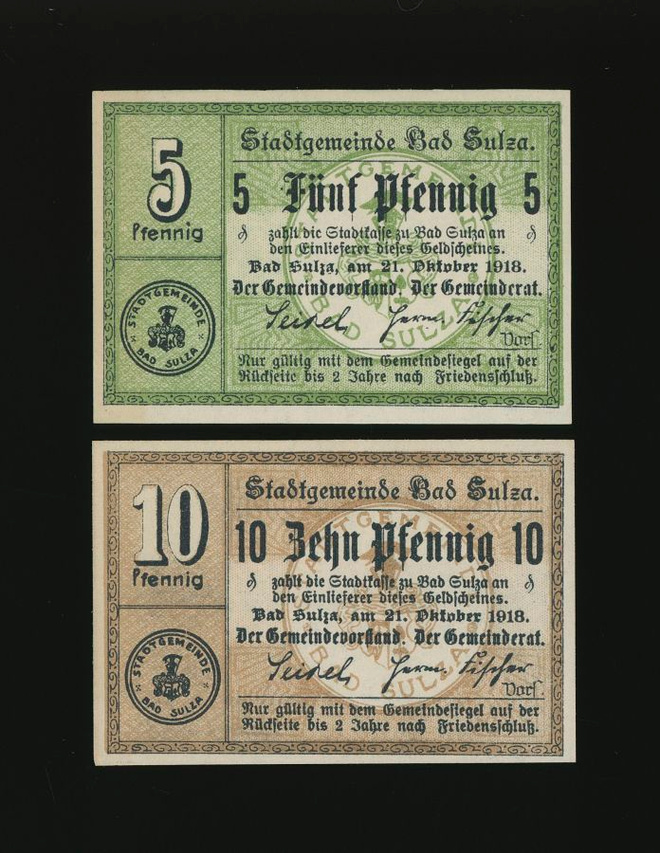 Saksa Notgeld 5, 10 Pfg, Bad Sulza 21.10.1918