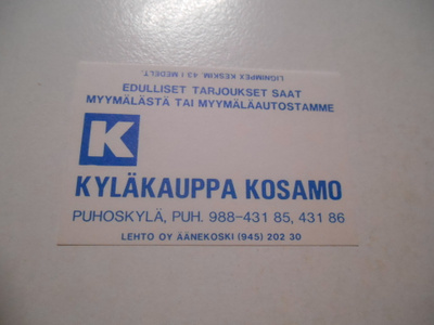 TT Etiketti K-Kyläkauppa Kosamo Puhoskylä
