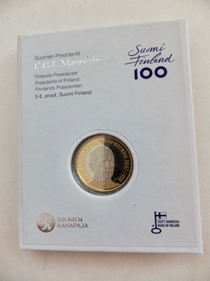 Suomi 5 Euro 2017 Presidentti Mannerheim PROOF Alkup Pakkaus