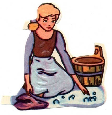 WANHA DISNEY / Tuhkimo - lattiaa luuttuamassa. 1960-l.
