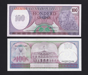 SURINAM 100 GULDEN 1985 P-128 UNC