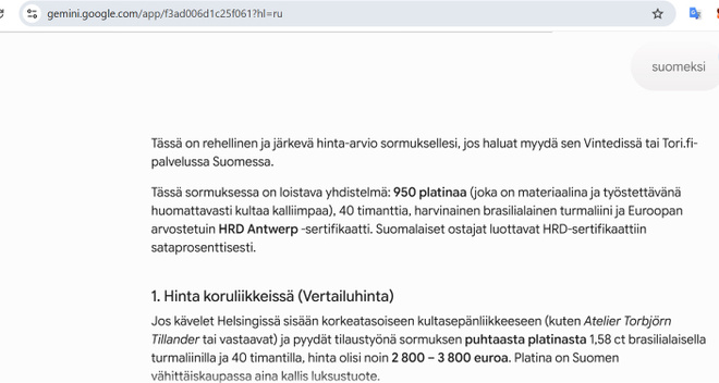 Tahdotko? Suuri turmaliini- platina- timanttisormus