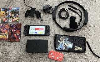 Nintendo Switch + 3 peliä ja tarvikkeita.