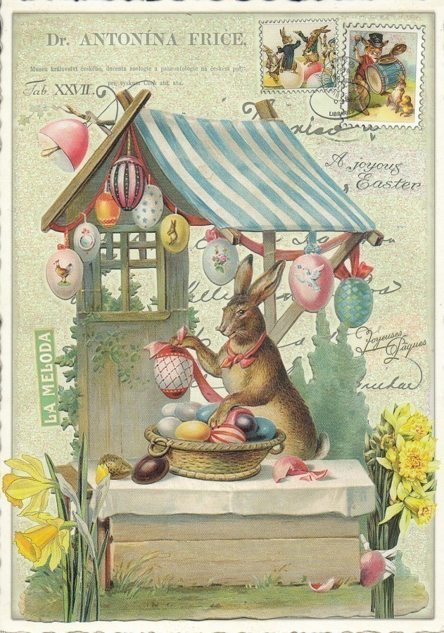 Jänis ja pääsiäismunat (Tausendschön-kortti)