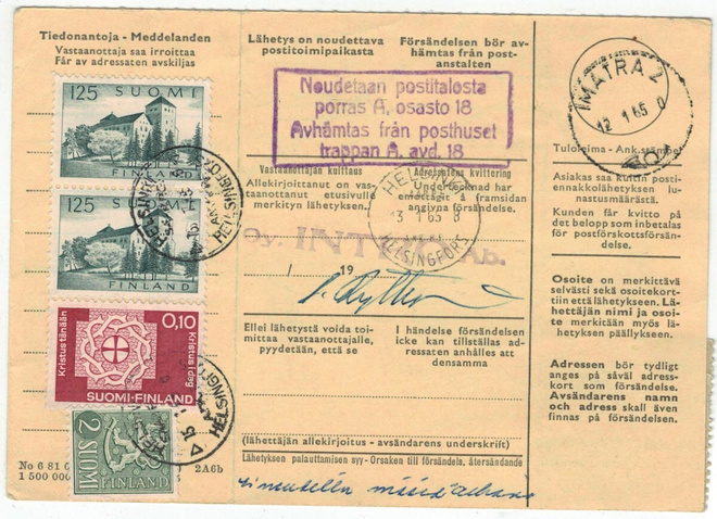 M54 1961 125 (mk) Turun liinna ym postiennakkopaketin palaut