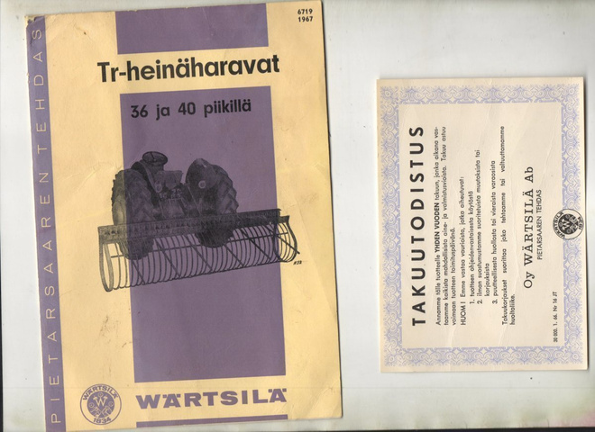 Wärtsilä: Tr-heinäharavat 36 ja 40 piikillä.   1967