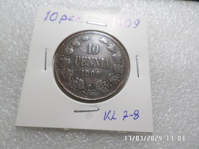 10 penniä 1909 siistikuntoinen hieman patinoitunut.