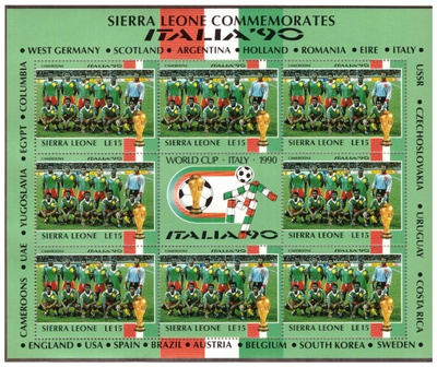 8 x CAMERUM Jalkapallo Postimerkkiä v.1990/ITALIA