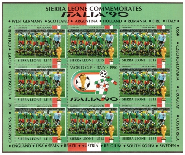 8 x CAMERUM Jalkapallo Postimerkkiä v.1990/ITALIA