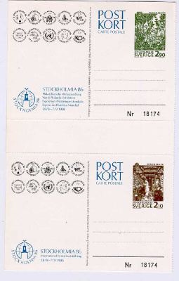 Ruotsi 1986 Stockholmia 86 ehiökorttipari  +