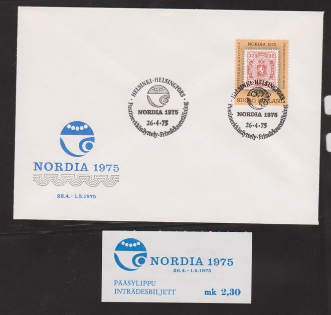 FDC 1975 Postimerkkinäyttely NORDIA 1975 + pääsylippu