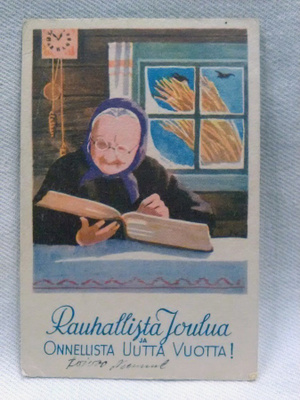 joulukortti Mummo ja kirja