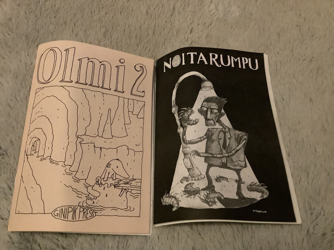 Olmi 2/1993 ja Noitarumpu 3/1994. Omakustanteet.