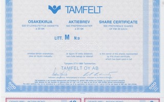 OKK 1988 Tamfelt Oy spec, Tampere pörssi osakekirja