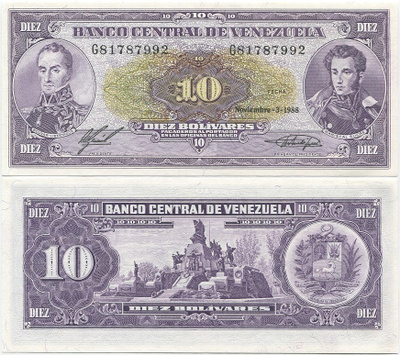 Venezuela 10 Bolivares 1988 (P-62) UNC