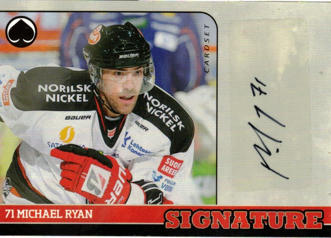 2014-15 Cardset MICHAEL RYAN Ässät Signature nimmari