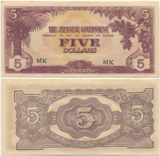 Malaya 5 Dollars v.1942 (P-M6c) UNC- Japanin miehitys WW2