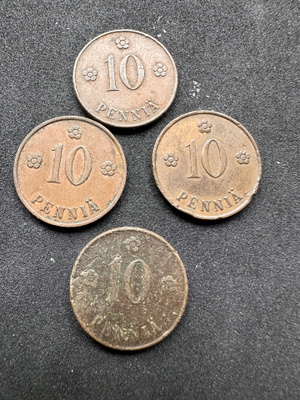 Neljä kappaletta 10 pennisiä