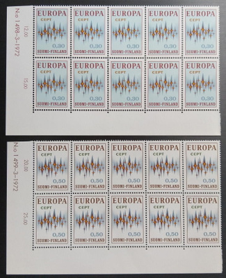 Vuoden 1972 Eurooppa -merkkien 10-ryhmät postituoreena