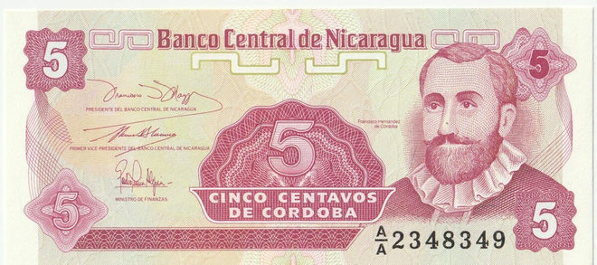 Nicaragua 5 centavon seteli 1991, pakkasileä