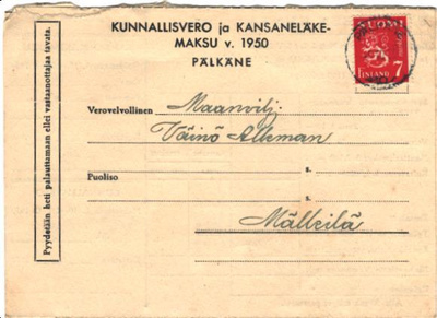 POSTILÄHETYS PÄLKÄNE-MÄLKILÄ