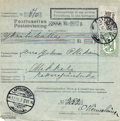 POSTILÄHETYS LAPPEENRANTA KONTR -LEIMALLA