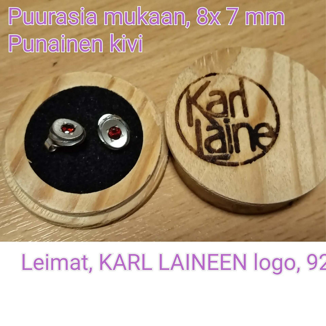 KARL LAINE, hopeiset korvakorut, tapit, punainen kivi