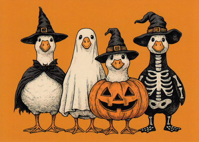 Halloween neljä ankkaa halloween-asuissa
