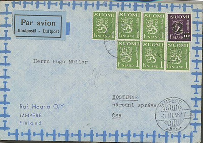 1948 12/10mk leijona ym lentokirje CSR:ään