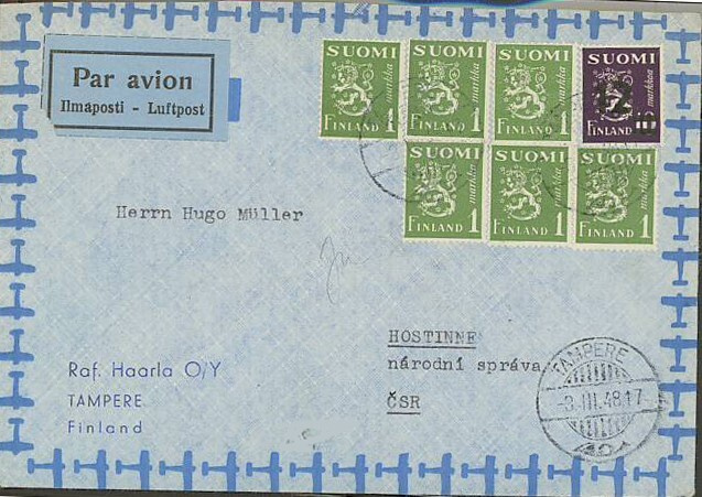 1948 12/10mk leijona ym lentokirje CSR:ään