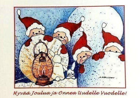 Tontut leikkii lumella Joulukortti