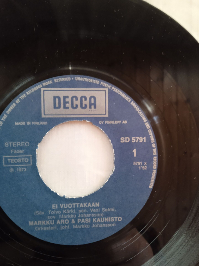 SINGLE- LEVY: MARKKU ARO & PASI KAUNISTO  DECCA SD 5791