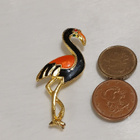 Vintage emaloitu flamingo-rintaneula, linturintaneula - pikkukuva 5
