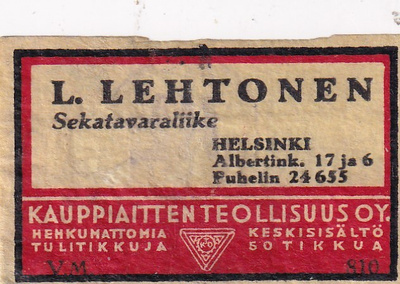 Helsinki , L. Lehtonen , Albertink. 17 ja 6   6/11