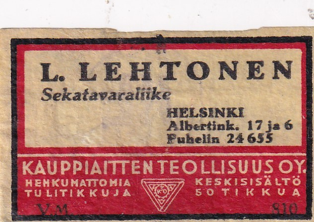 Helsinki , L. Lehtonen , Albertink. 17 ja 6   6/11