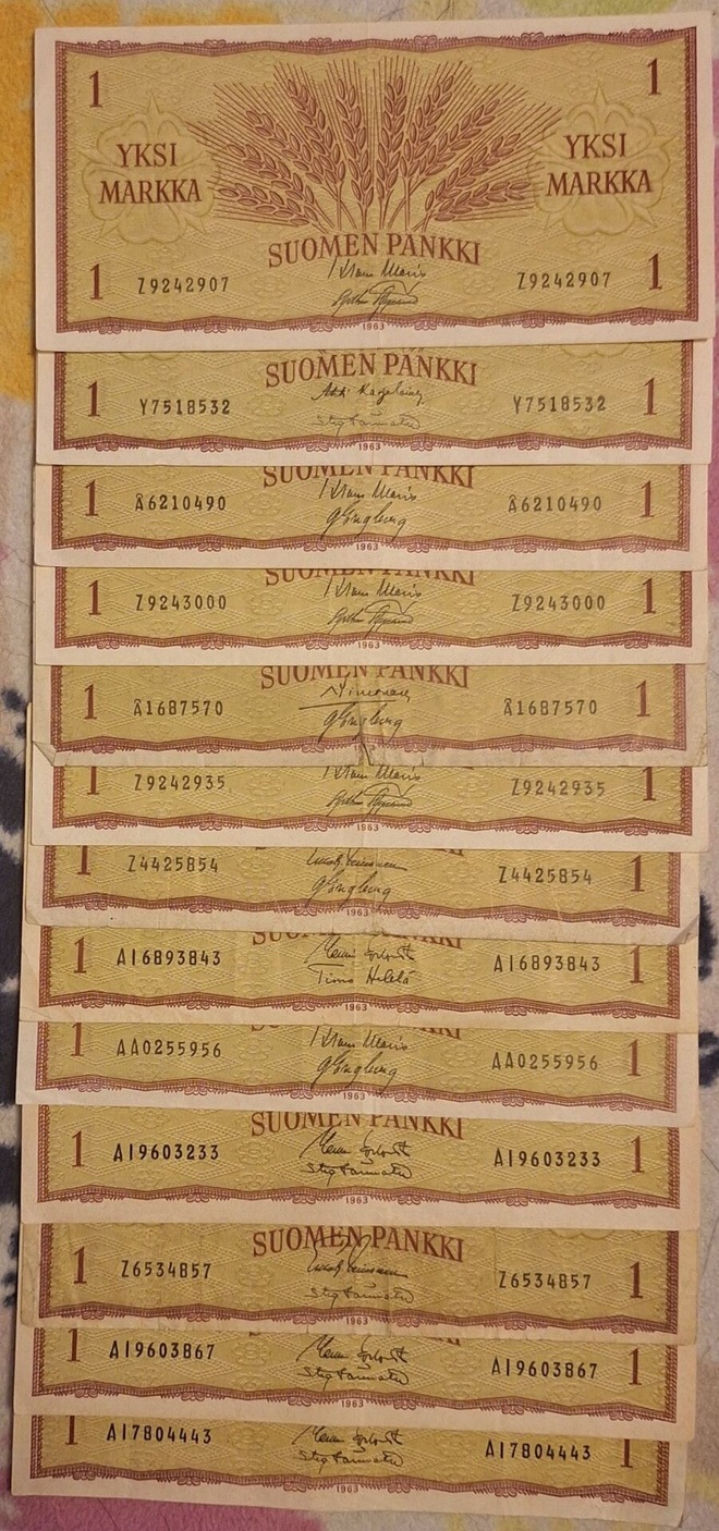 1mk setelit 1963. 13kpl.