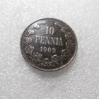 10 penniä 1909 tasaisesti painoitunut kulkematon raha,, - pikkukuva 3