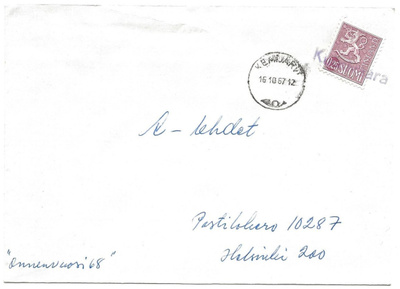 Rivileima Kuusivaara (Kemijärvi 1967) kuorella