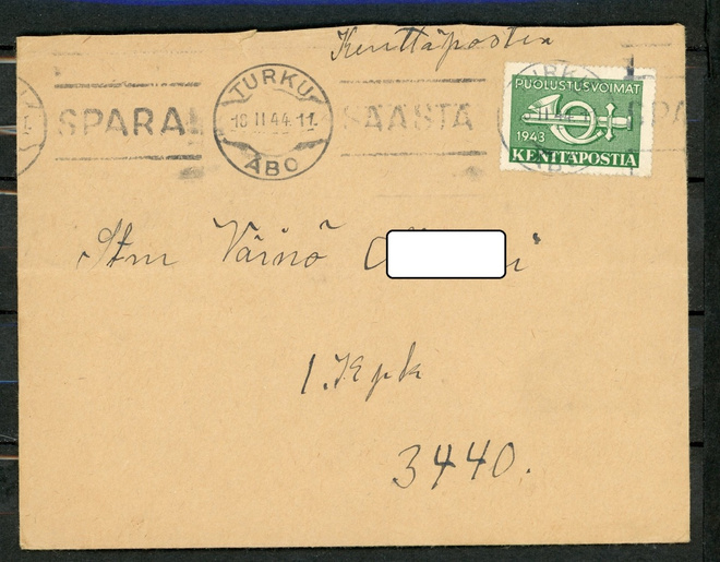 1944 Kenttäpostia, merkissä hyvä leima