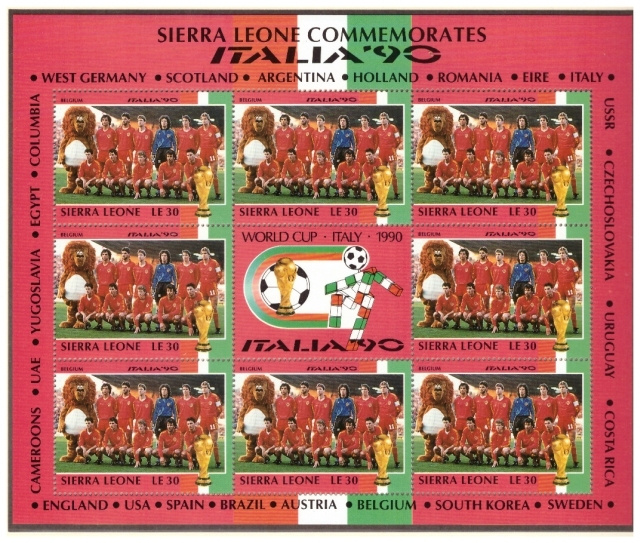 8 x BELGIA Jalkapallo Postimerkkiä v.1990/ITALIA