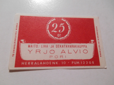 TT Etiketti Yrjö Alvio Pori