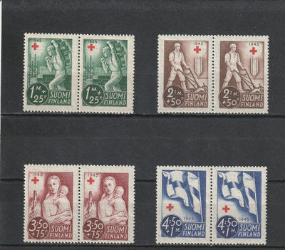 1945 PunaisenRistin sarja merkkiparein leimaamattomana**