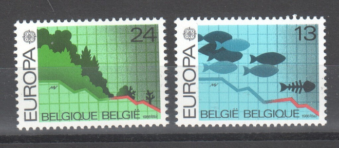 Belgia 1986 europa merkit postituoreena.