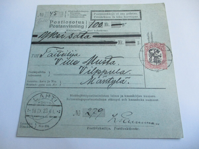 1923 Lahti Kontr. postiosoitus os taiteilija Ville Musta