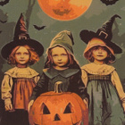 Halloween kolme tyttöä ja iso kurpitsa - pikkukuva 1