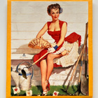 * Pin-up-magneetti * puutarhuri punaisessa mekossaan * - pikkukuva 1