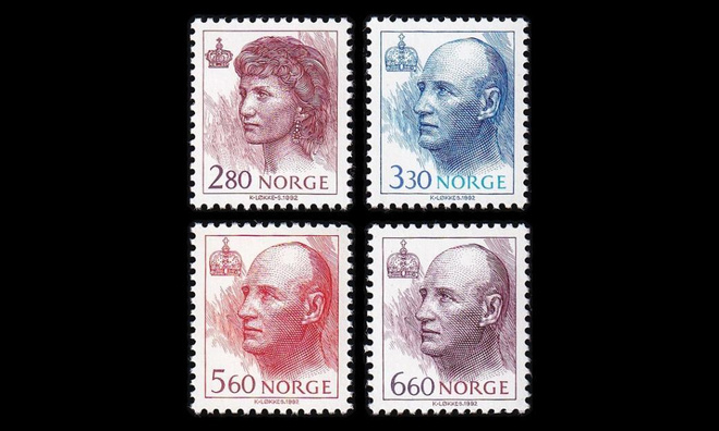 Norja 1084-7 ** Käyttösarja kuningaspari (1992)