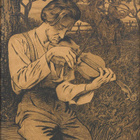 Museotason Hans Thoma "Der Geiger"  sign. 1893 grafiikka - pikkukuva 2